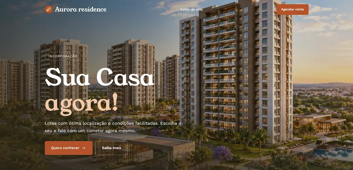 Página de captura do Aurora Residence no modelo Clássico